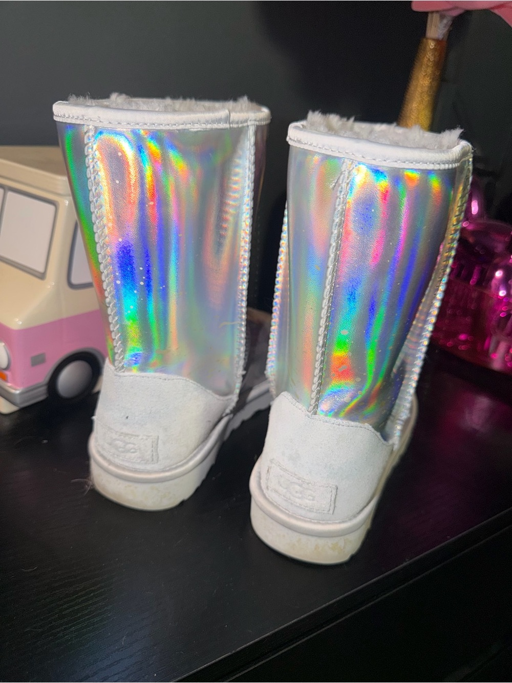 UGG Kids Iridescent Holographic Boots - Silver/Purple Sole - Picture 4 of 5